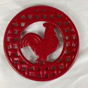 Vintage Cast Iron Red Rooster Table Trivet 8" #2